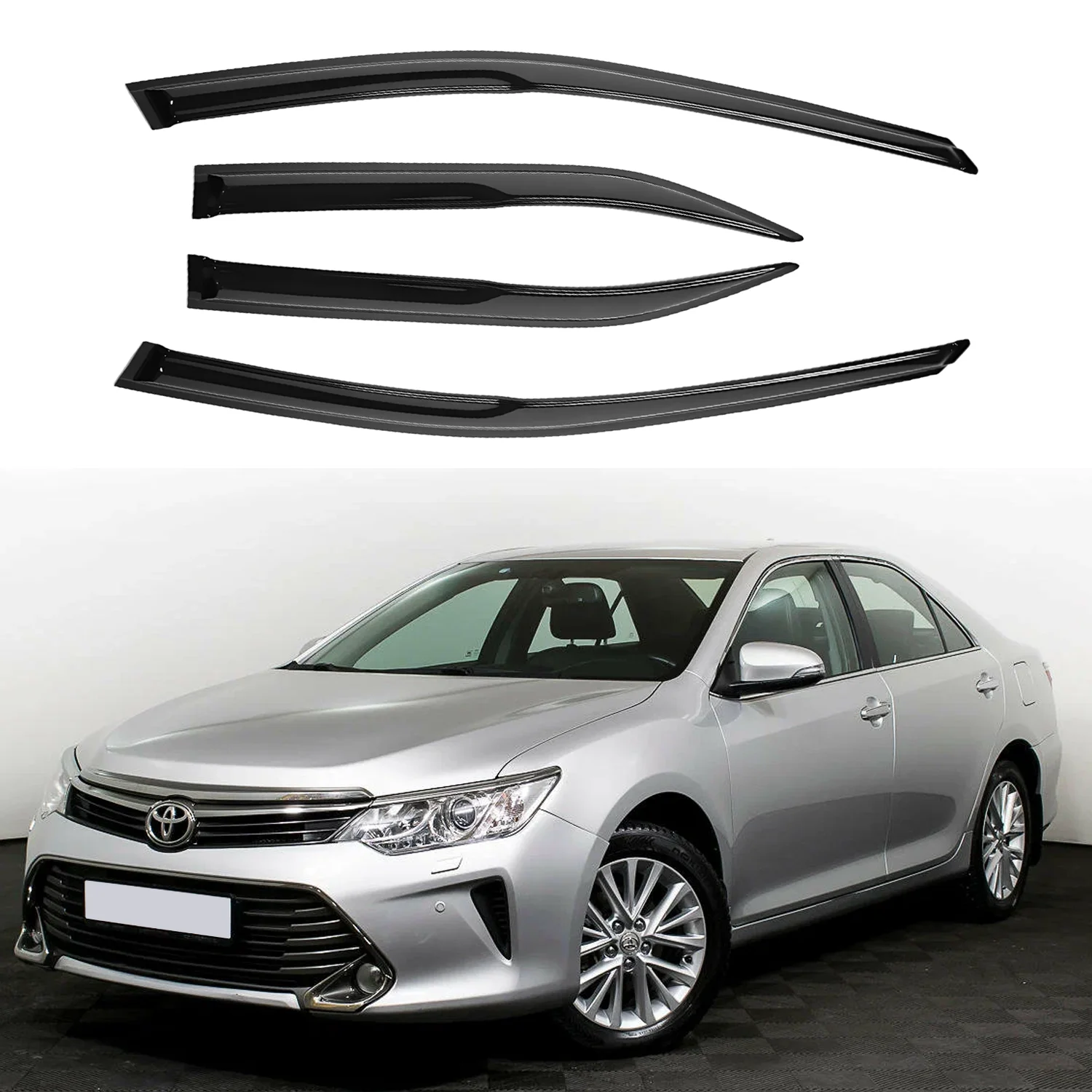

For Toyota Camry 4-Door Sedan 2012-2017 Wind Deflectors Tinted 4pcs Set Window Visor Sun Rain Vent Guards with Drain Channel 1.5MM Thickness