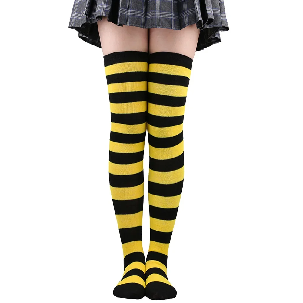 Overknee-Strümpfe für Damen, gestreift, für Damen und Mädchen, schwarz, weiß, rosa, lange Socken über dem Knie, Femboy Cosplay, Lolita, Harajuku, Y2k