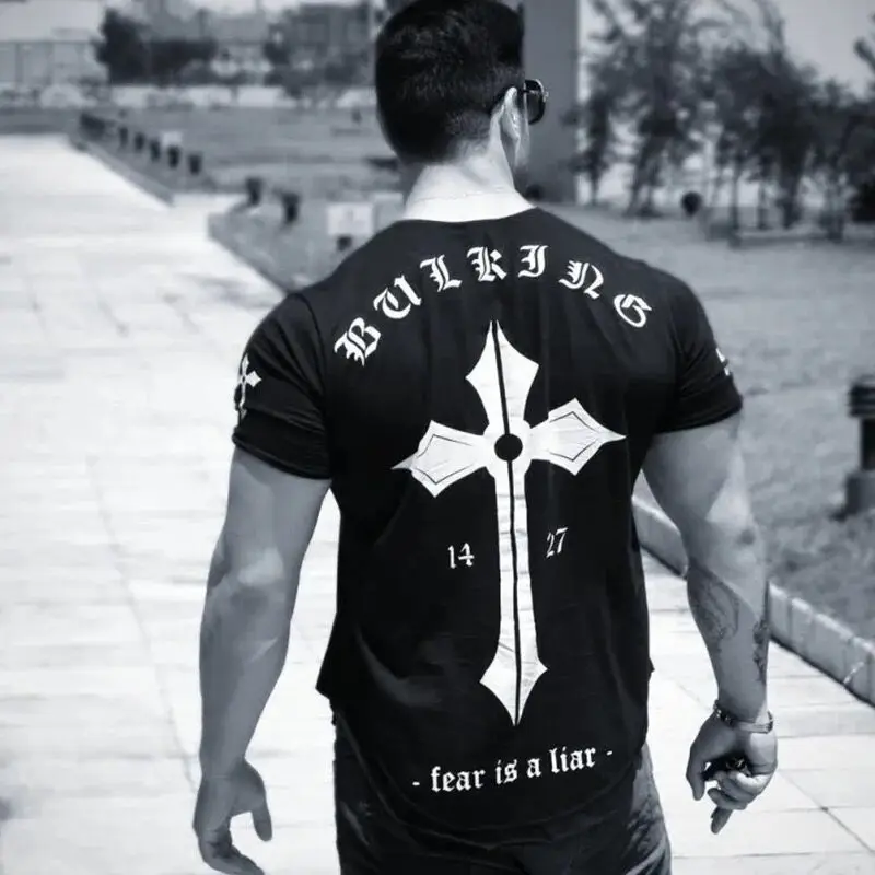 

New Summer gym T-shirt large-type brand T-shirt Men shirt Bodybuilding Fitness quick-drying Short Sleeve Running T-shirt