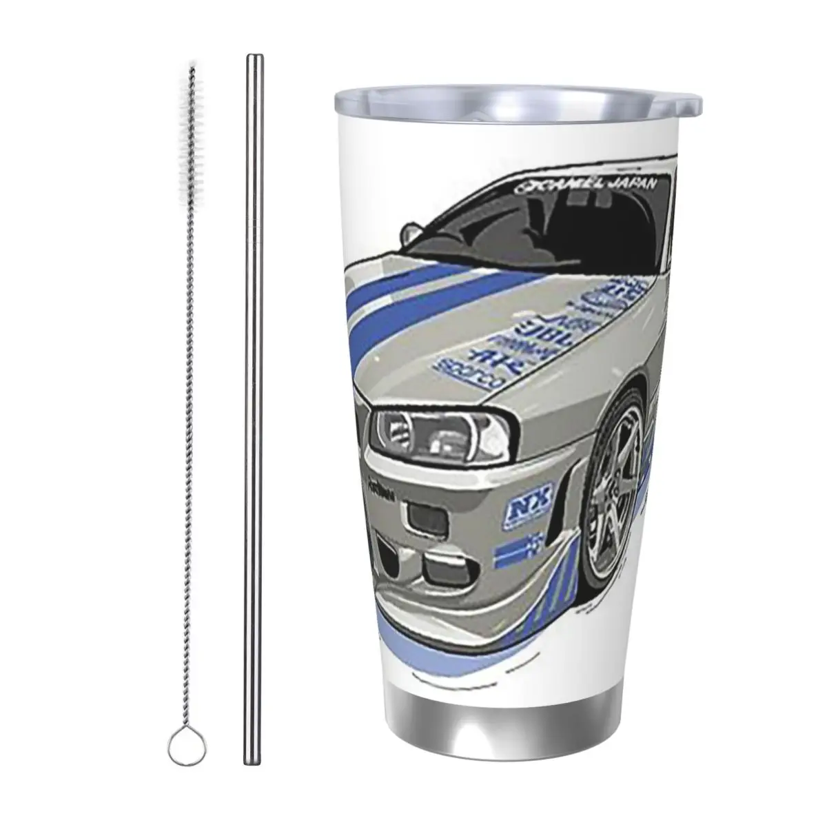 Fast And Furious Skyline Stainless Steel Tumbler Vacuum Insulated Mug Thermal Cold Bottle Straw With Lid 20oz