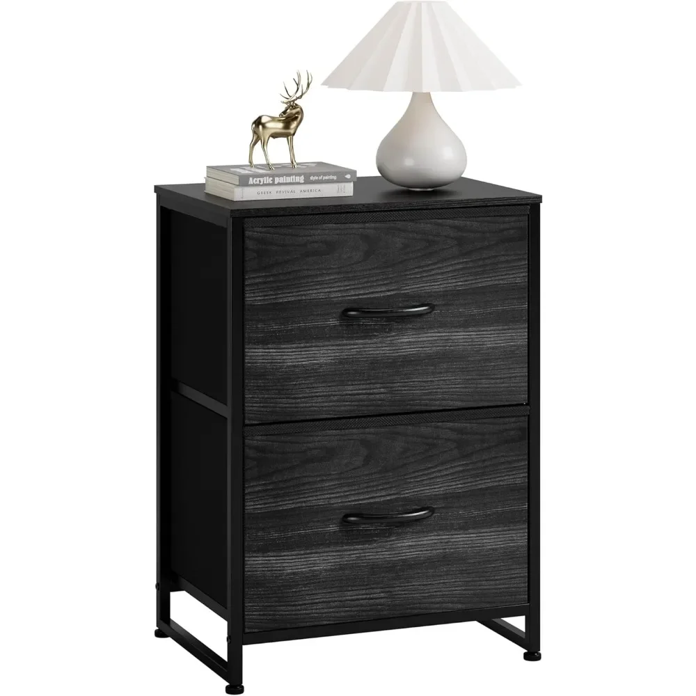 

Nightstand, Small Dresser, Bedside Furniture, Night Stand End Table with Storage Drawers for Bedroom, Black Wood