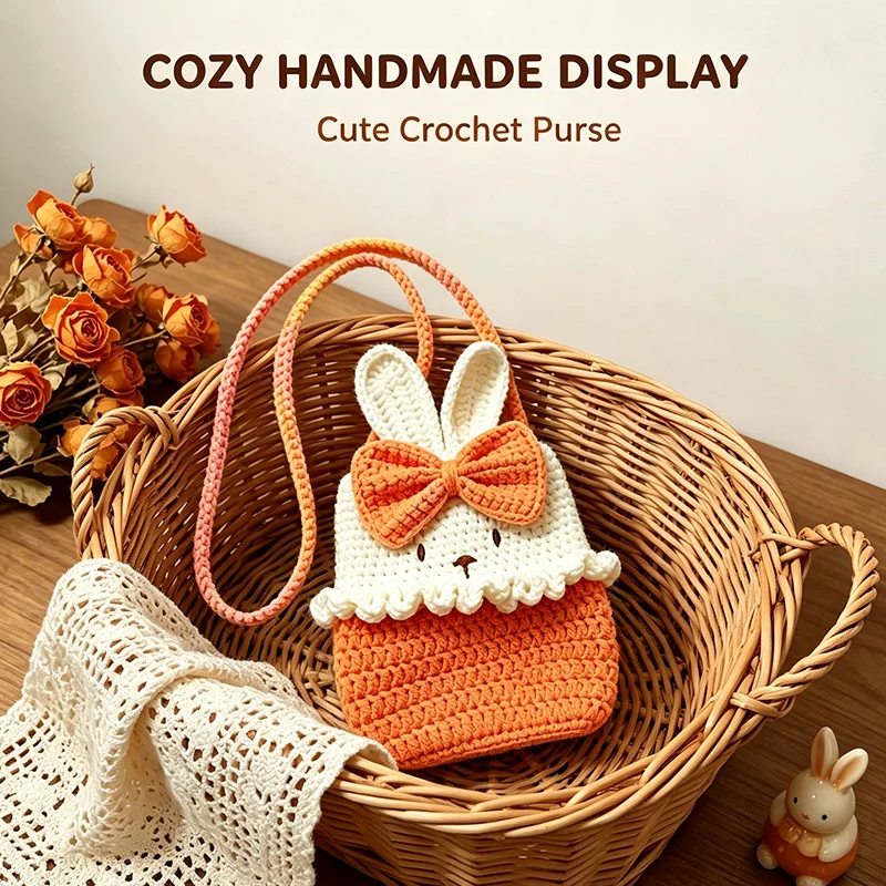 DIY Crochet Bowknot Rabbit Crossbody Bag Material Kit Easter Cute Cartoon Rabbit Shape Yarn Knitting Women's Bag Beginner's Full Set of Tools with Video Tutorial Handmade Bag Girly Commuting Vacation Shoulder Bag Parent-Child Craft Children's Day Valentine's Day Christmas Gift for Girls and Best Friends Creative Holiday Gift