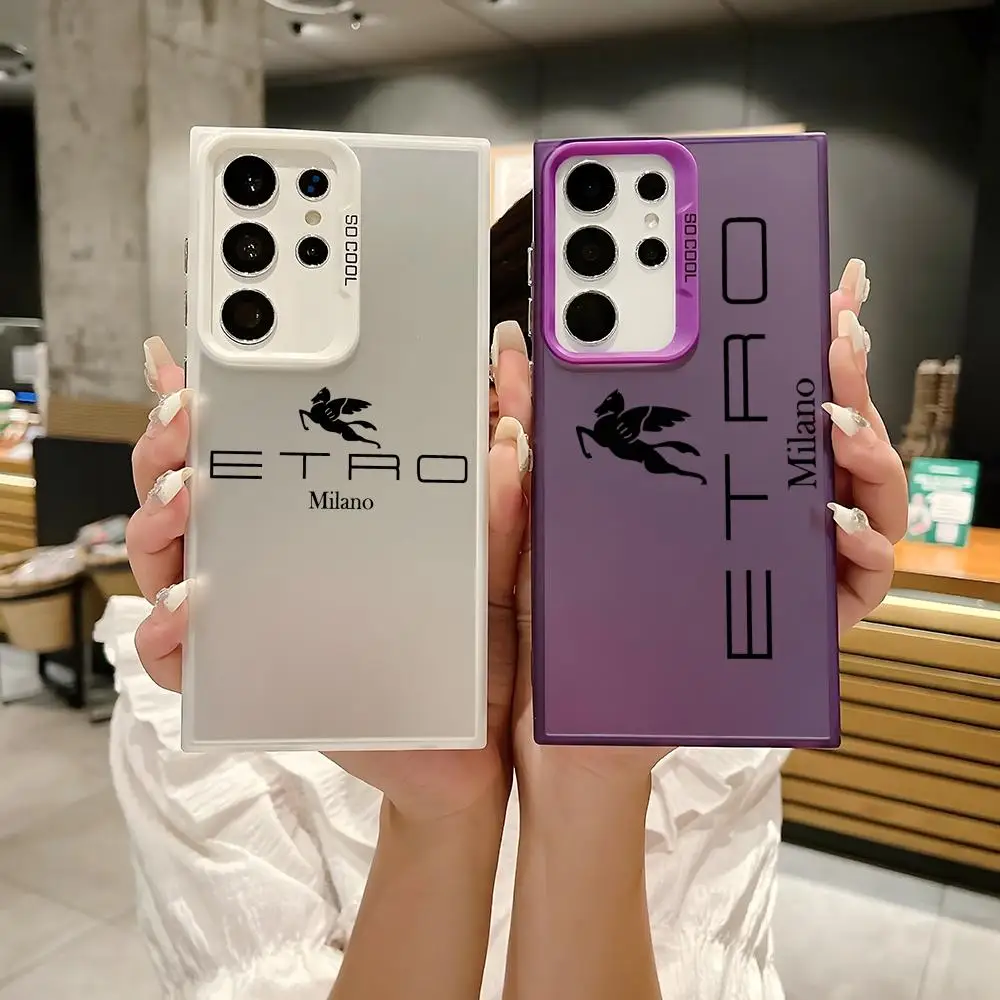 Light Luxury Fashion E-ETRO-o Phone Case For Samsung Galaxy S25 Edge S24 S23 S22 S21 S20 Ultra Funda Silicone Silver Phone Case