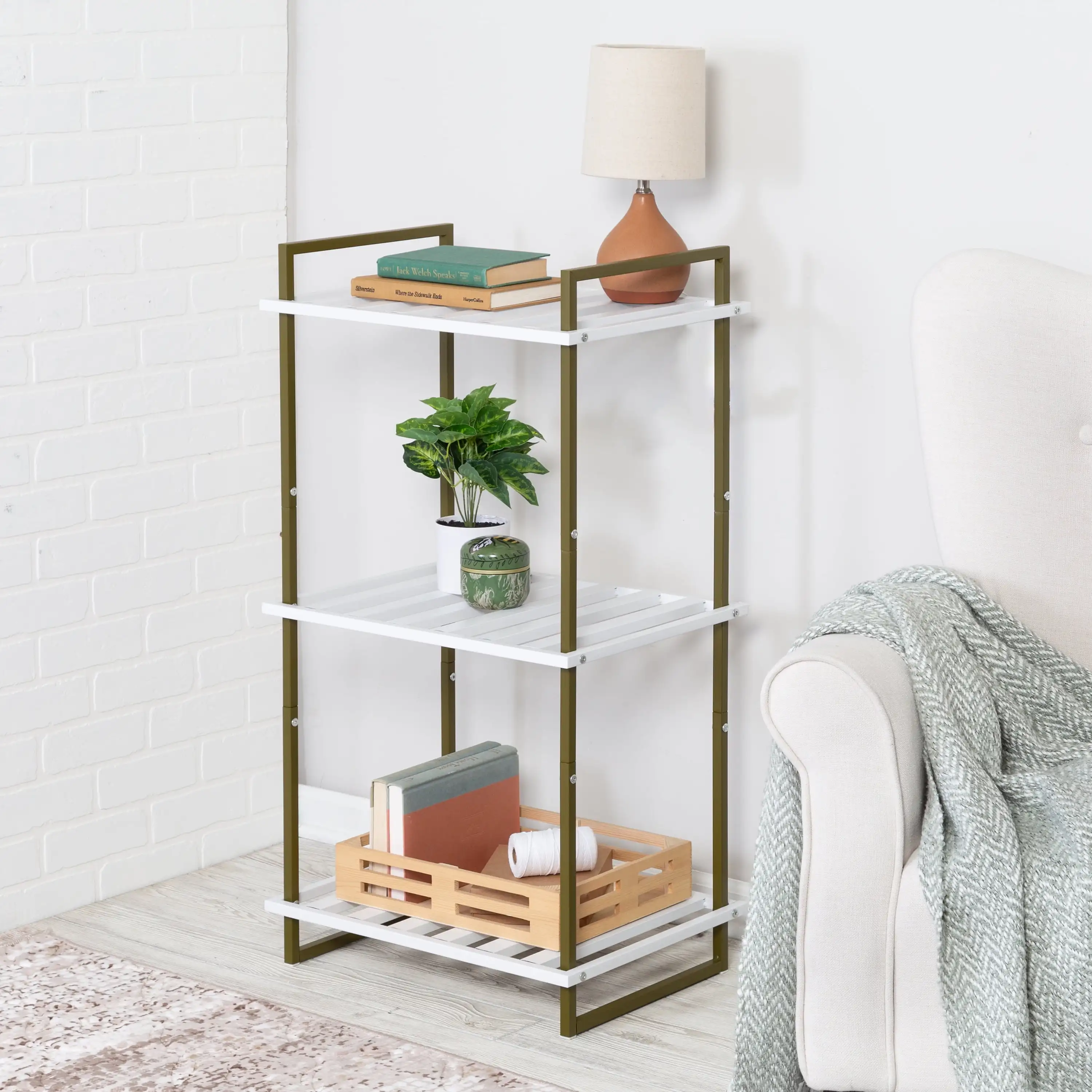 

Honey Can Do 3-Tier Tubular Metal Shelf, Olive and White