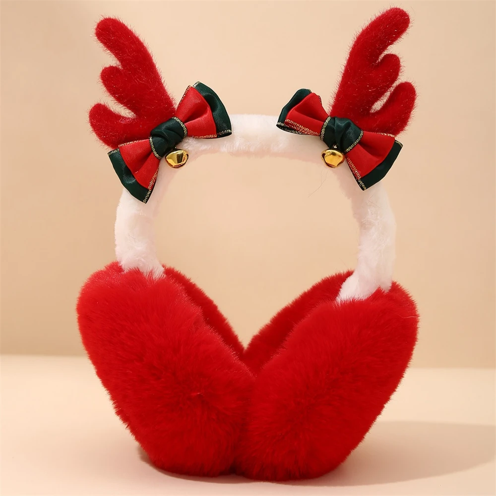 Christmas Antlers Foldable Earmuffs Winter Wind and Cold Protection Ear Warmer Full Velvet Red Cute Student Earflap Xmas Gift