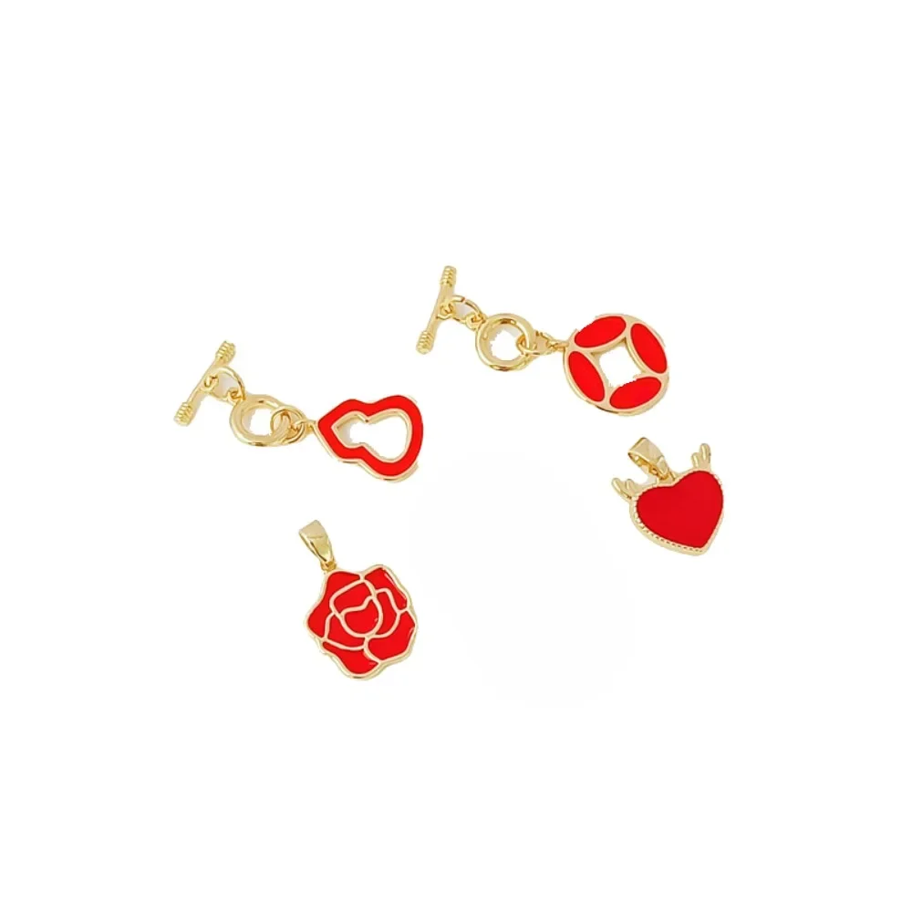 14K مطلية بالذهب سلسلة احتفالية النفط يقطر الخوخ القلب القرع عملة OT قلادة ، قلادة يدوية الصنع