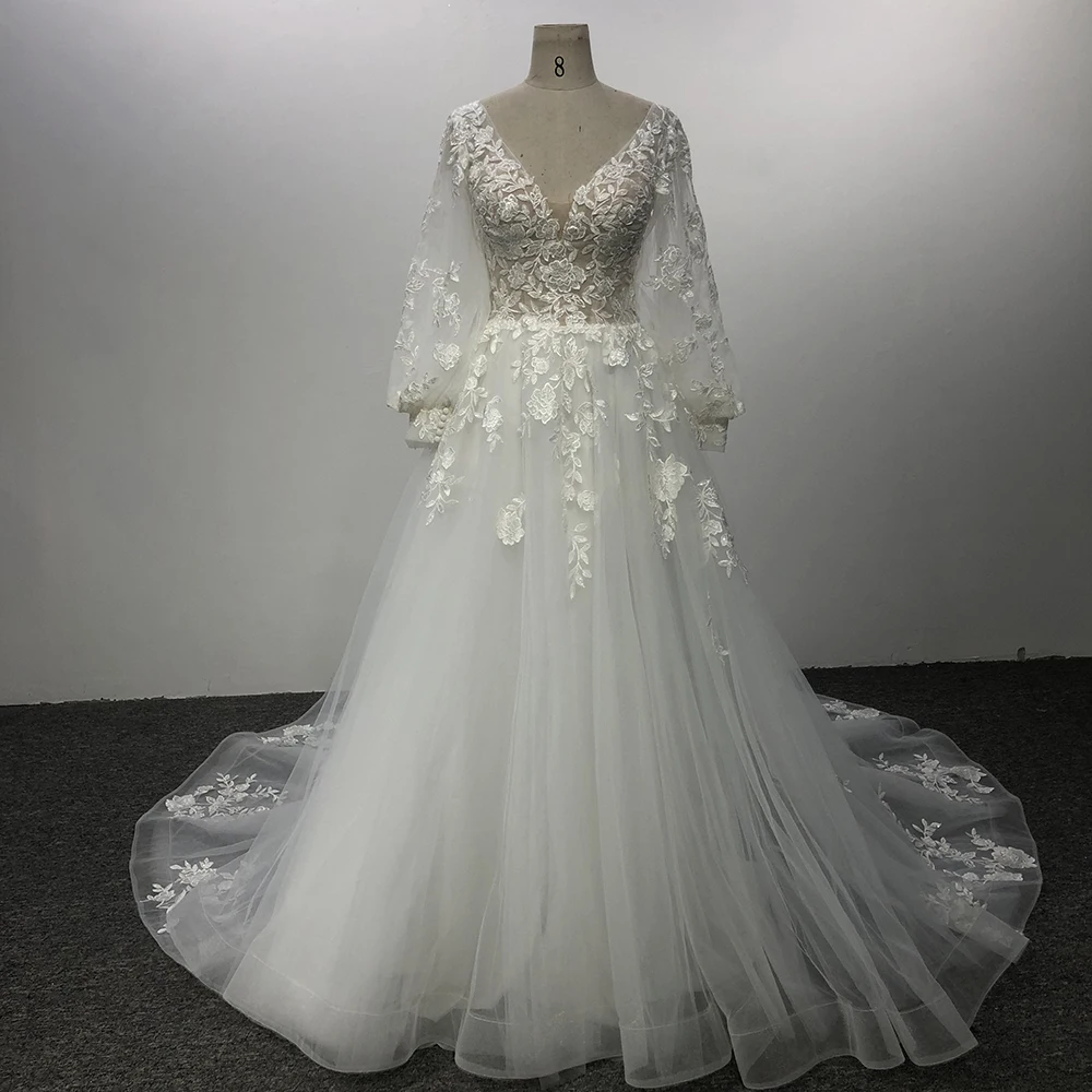 Charming Tiered Ruffles Wedding Dresses For Brides 2026 Long Sleeves Lace A-line V-neck Customized vestidos de novia