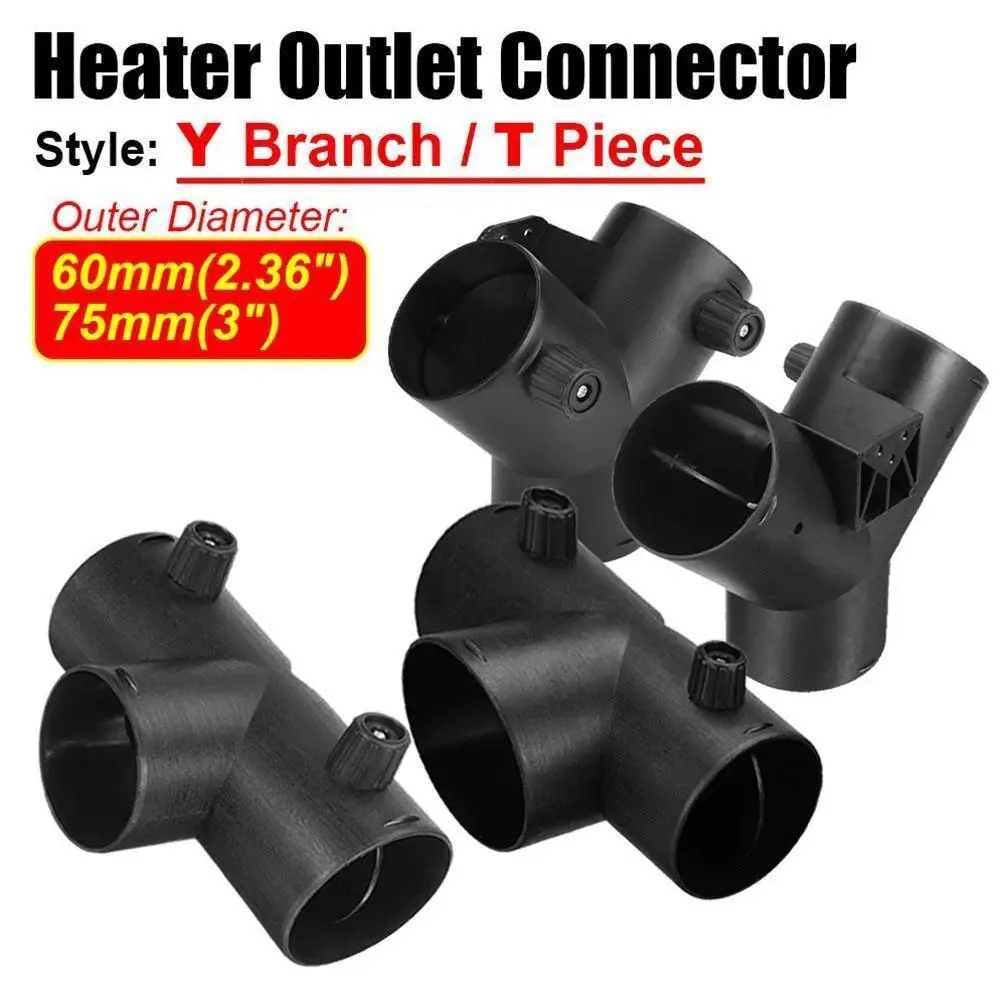

60/75mm Y T Car Heater Air Vent Ducting Piece Exhaust Connector Dual Closable Open Regulatin For Webasto Parking Heater E3F8