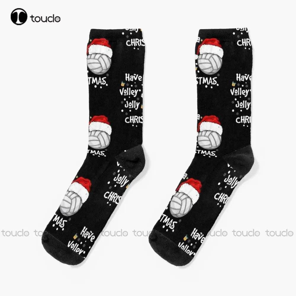 Christmas Volleyball Have A Volley Jolly Christmas Socks Men'S Slipper Socks Personalized Custom Unisex Adult Teen Youth Socks