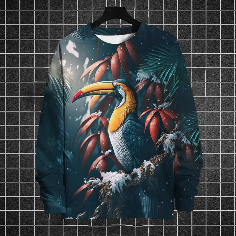 3D Printed Funny Parrot Hoodie For Men Colorful Animal Pattern Sweatshirts Autumn Long Sleeve O-Neck Street Loose Unisex Hoodies