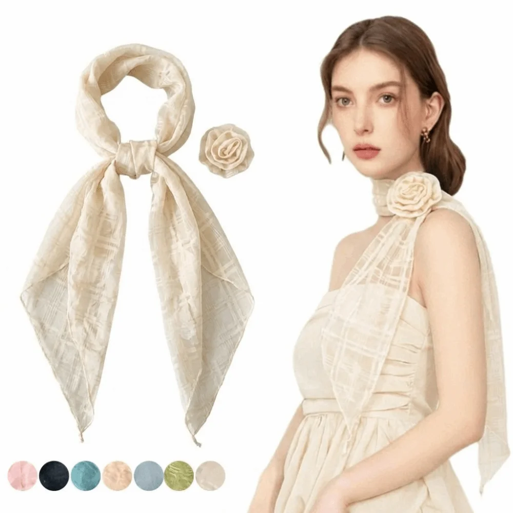 

Detachable Rose Flower Women's Chiffon Scarf Lightweight Breathable Neck Kerchief Soft Solid Color Photo-Ready Shawl Neck Wear
