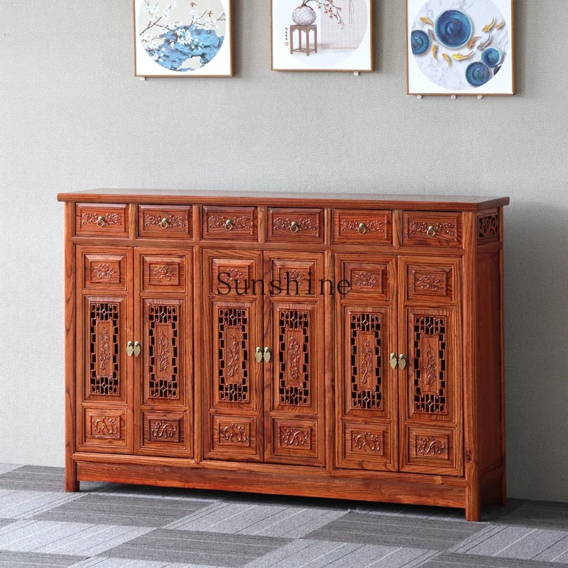 

New Chinese-style solid wood shoe cabinet foyer carved porch cabinet home door storage FT