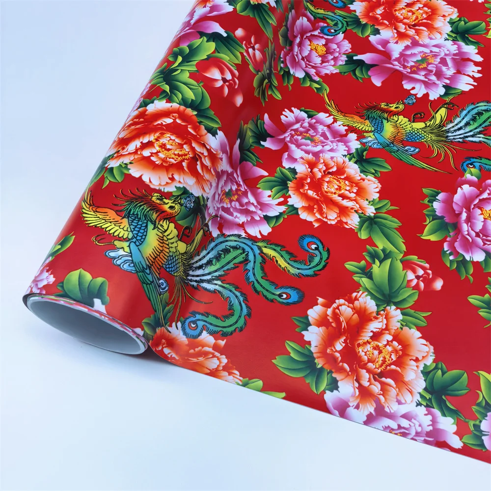 Chinese Style Vinyl Phoenix‌ Flower Car Floral Vinyl Wrap Film DIY Waterproof Wrapping for Car Accessories