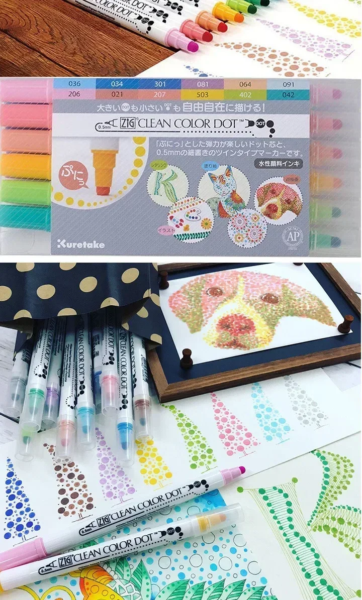 1pc Japan Zig Kuretake Saubere Farbe DOT TC-6100 Doppel-Spitze Aquarell Marker Stift Kunst Malerei & Runde Stanzen für Studenten – Detail 2