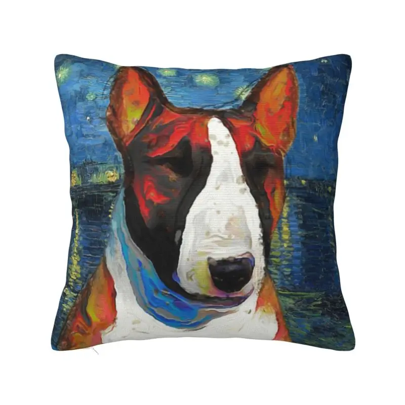 Custom Bull Terrier Dog Modern Throw Pillow Covers Home Decorative Starry Night over The Rhone Van Gogh Chair Cushion