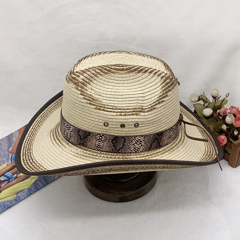 New Spring Summer Western Cowboy Straw Hat for Men Women, Woven Sun Protection Riding Hat Cross Border Hot Sale