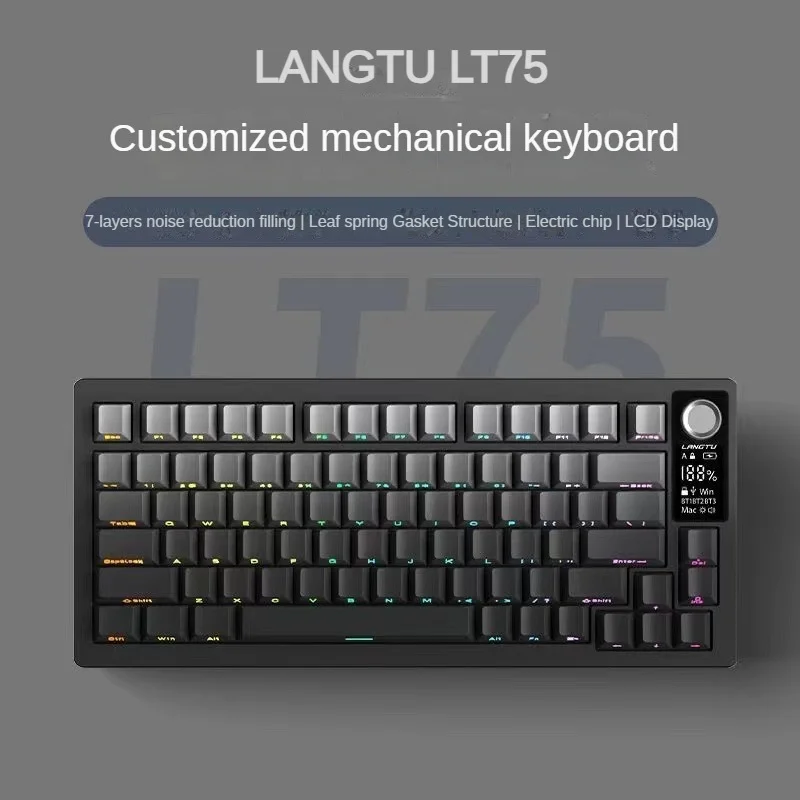 

Langtu LT75 Mechanical Keyboard 75% Gasket Custom with Display 80keys Hot Swap Wireless Bluetooth for Gaming Office