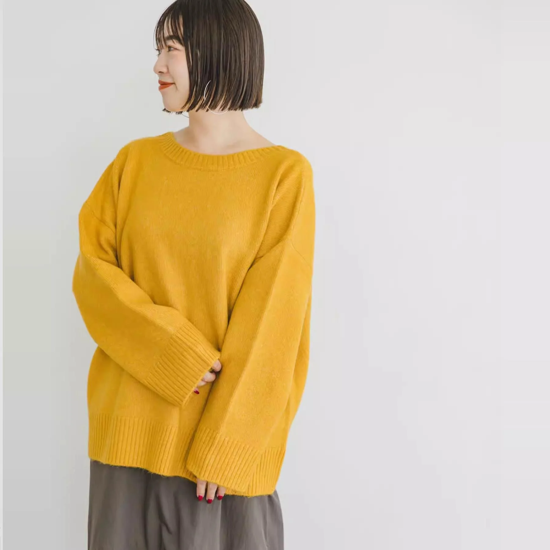 

Women's Hollow out Ba Knitwear Belted Layering Japanese Sle Sweater Sweet round Ne Regular Length Fiber Blend