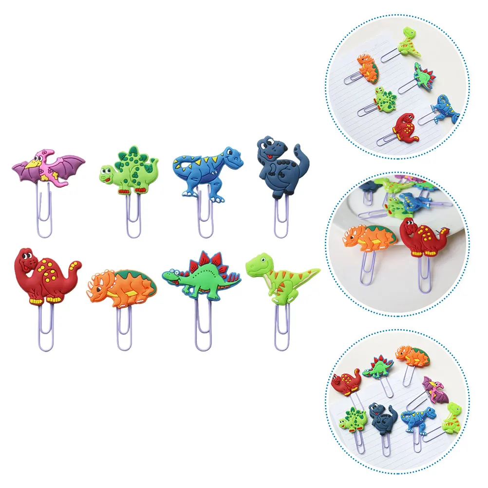 8 Pcs Dinosaur Bookmark Decorative Paper Clip Small Paperclips Pocket Creative Pvc Animal Bookmarks