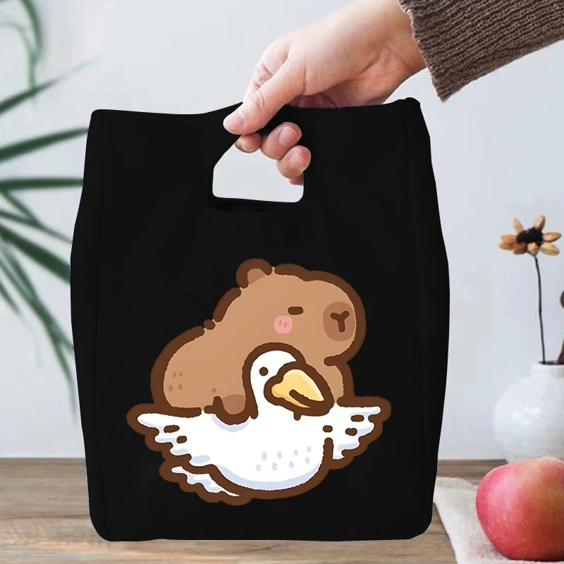 Cartoon Capybara Print Portable Lunch Bag Women Men Kids Food Thermal Box Multi-function Office Bento Insulated Lunch Handbag