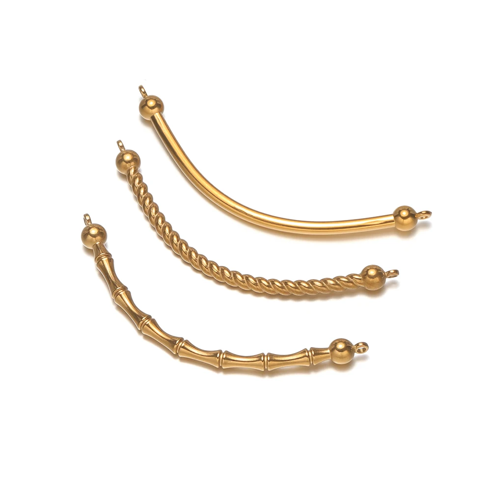 5pcs Stainless Steel Bamboo Curved Tube Sticks Connectors Double Hole Necklace Charms for DIY Handmade Jewelry Bracelet Making