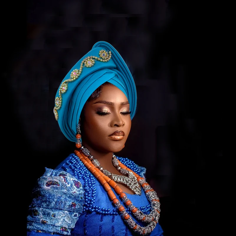 Diamenty Turban Cap dla kobiet African Lady Head Wraps Nigeria Auto Gele Headtie Wedding Party Nakrycia głowy Turbante Mujer
