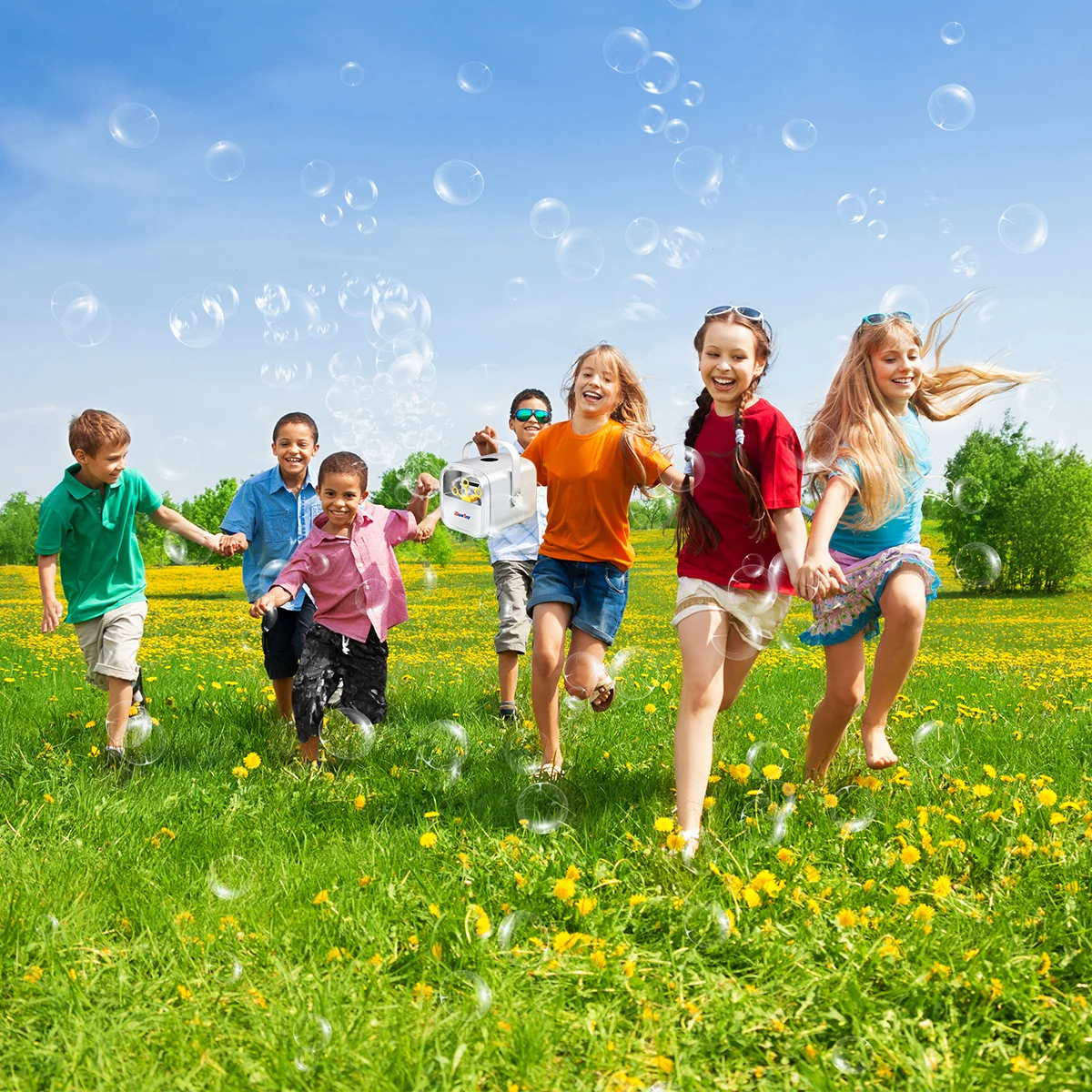 เครื่องทำฟองสบู่สำหรับงานแต่งงาน เครื่องเป่าฟองสบู่อัตโนมัติไฟฟ้า ของเล่นเป่าฟองสีขาว