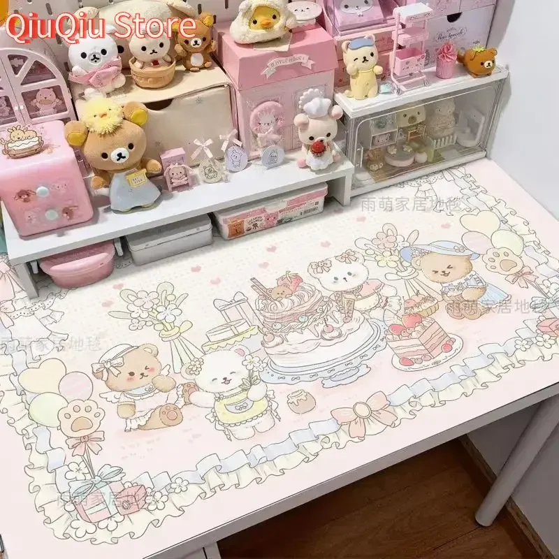 

Pink Floral Bear Party Cake Girl Gift XXL Mouse Pad | Large Waterproof Study Desk Mat for Laptop Office Dorm Keyboard Cute Decor