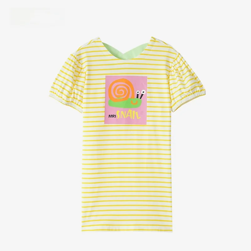 aierjian-children's-clothing-summer-stripe-casual-short-sleeve-straight-dress-thin-skirt-for-girls-cotton-polyester-blend