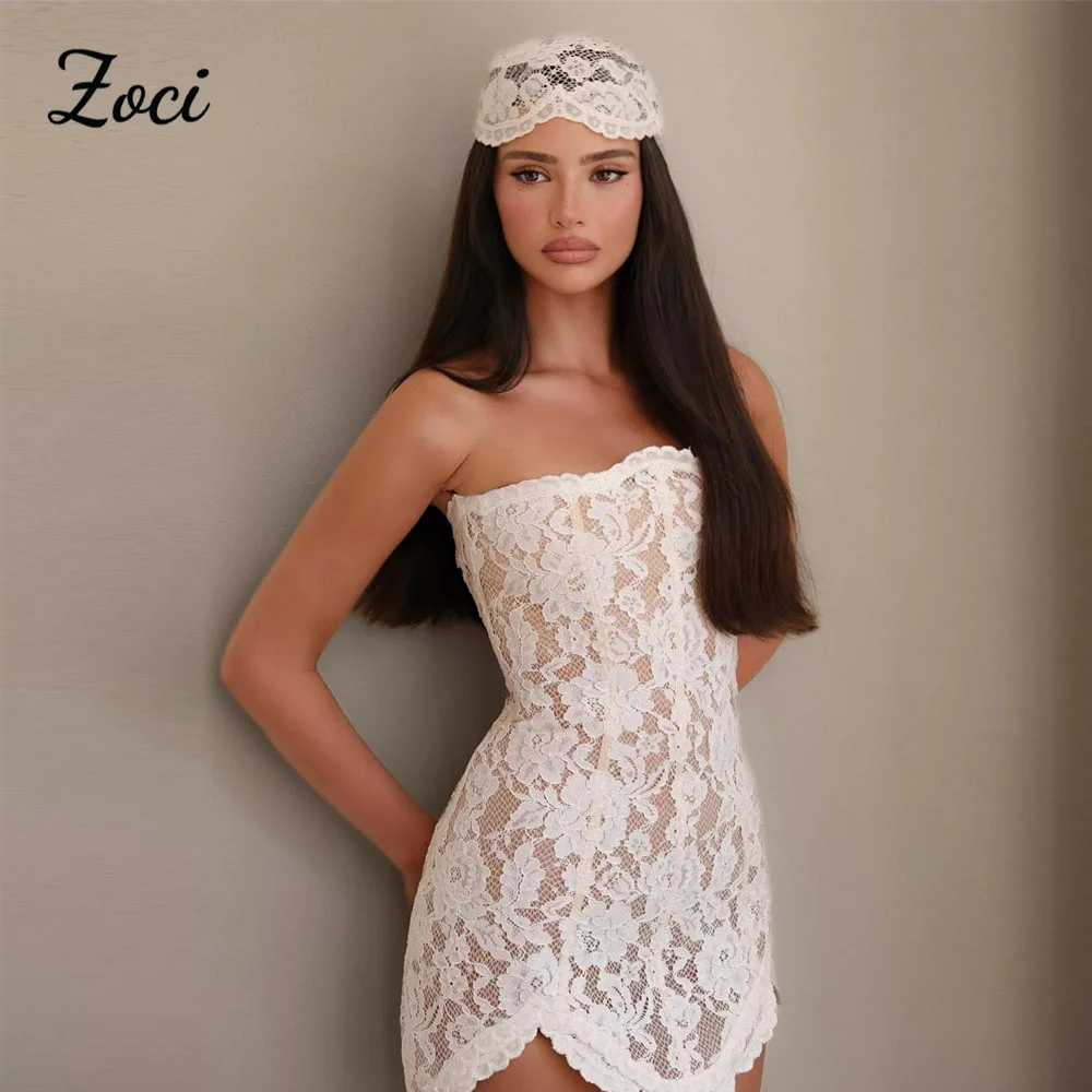 

Zoci Sexy Full Lace Prom Dresses Short Mini Corset Vestidos Para Eventos Especiales Mermaid Cocktail Party Gowns Customized