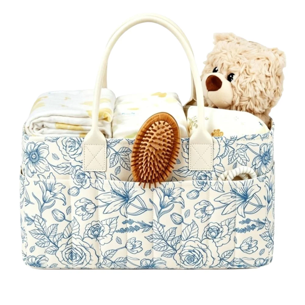 Baby Nursery Essentials - Floral Baby Diaper Caddy Organizer Portable
