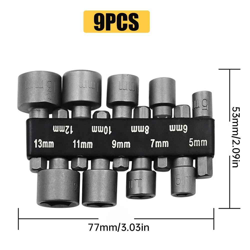 9pcs/set 5mm-13mm Hex Sockets Sleeve Nozzles Nut Driver Set Screwdriver Set Schroevendraaier Set Bits Sets Tools Socket Wrenches