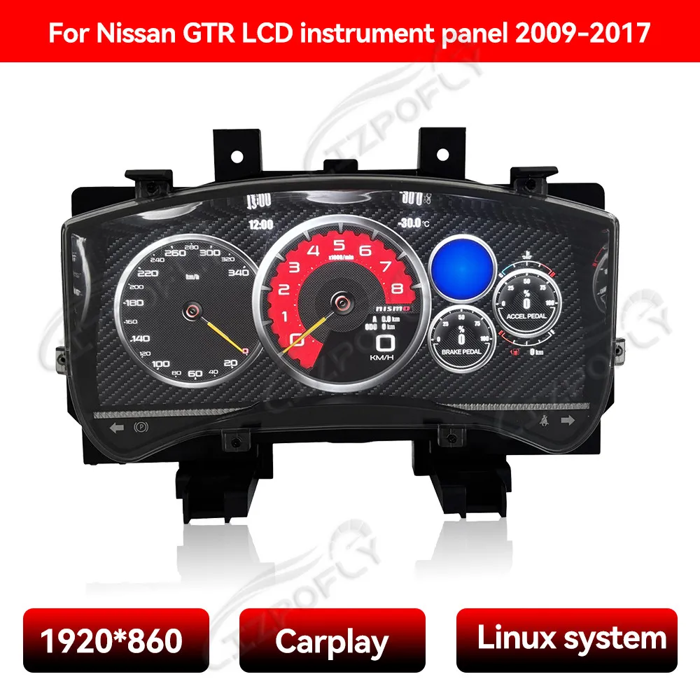 

12-дюймовый ЖК-дисплей приборной панели автомобиля для Nissan GTR 2009-2017 CarPlay Спидометр Цифровой кластер Виртуальный дисплей приборов в кабине GPS