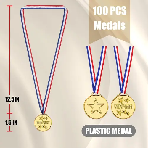 Imagen 2 del producto 100 piezas Medallas de oro para niños Medallas para premios Medallas de premio ganador de plástico para deportes, competición, espectáculo de talentos