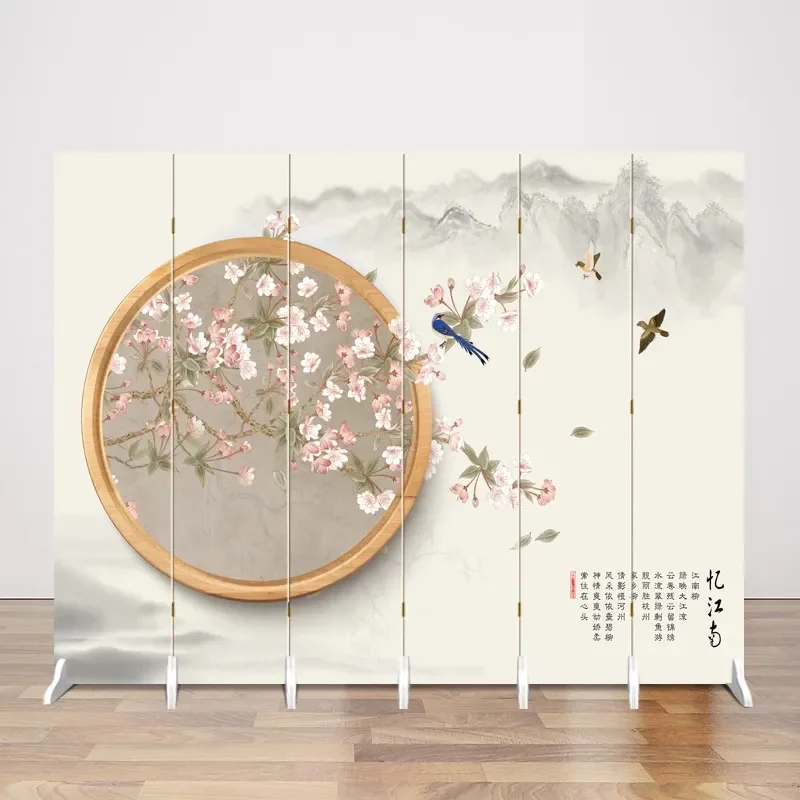 Chinese Flower and Bird Modern Folding Screen Partition for Living Room Home Office Entrance Front Door Decorative Room