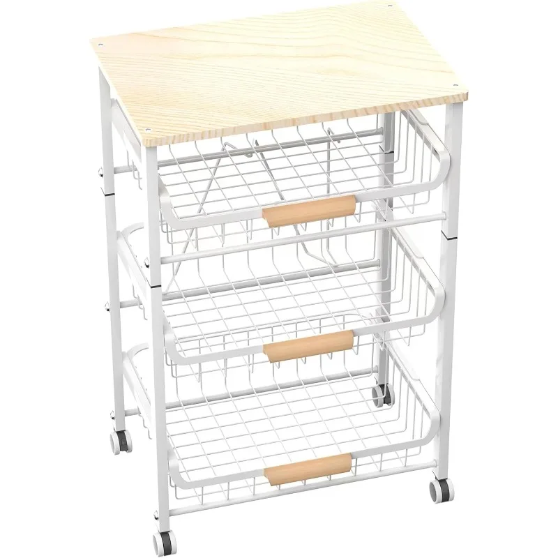 4-Layer Fruit Basket Kitchen Food Storage Organizer and Storage Rack, Stackable Storage cart with Desktop