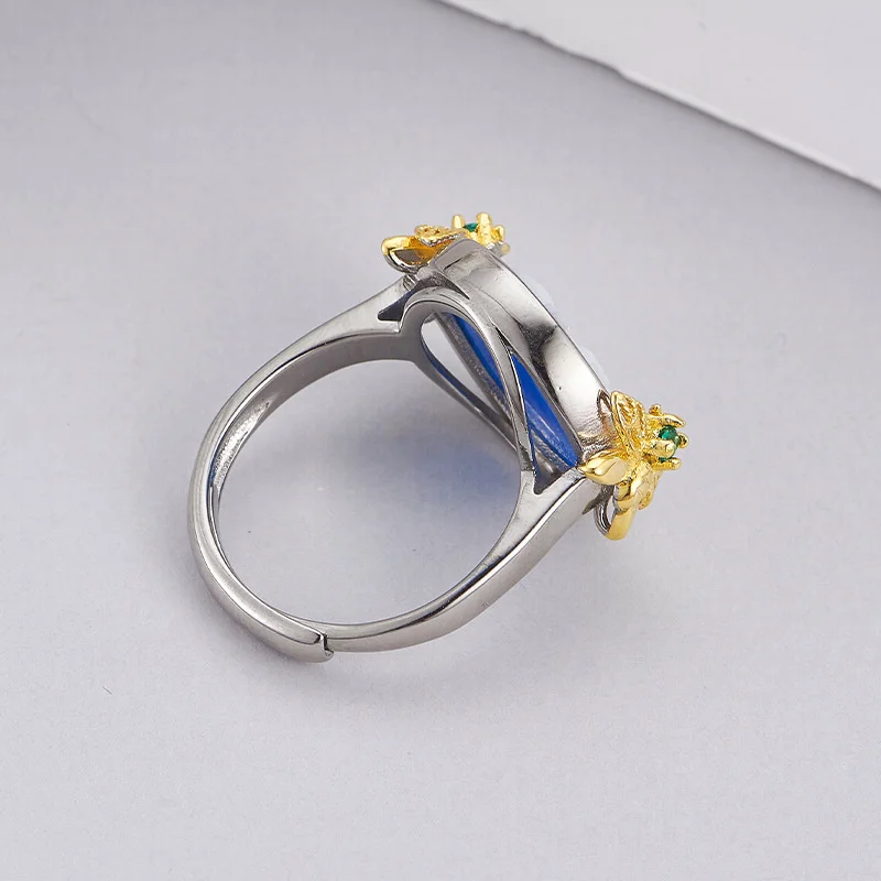 BOCAI New S925 Sterling Silver Jewelry Fashion Colored Bees Inlaid Blue Agate Little Dogs Cats  Women's Selected Gift