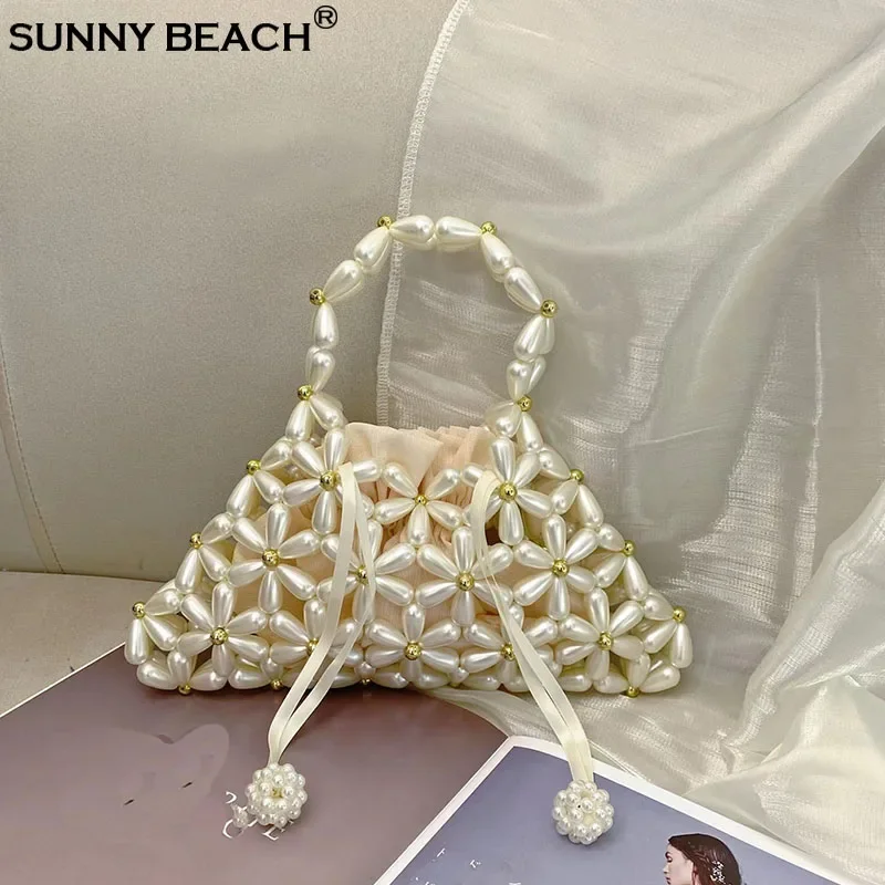 

Fashion Pearls Beaded Evening Beading Clutch Bag Tote Day White Wedding Party Women Prom Phone Purse