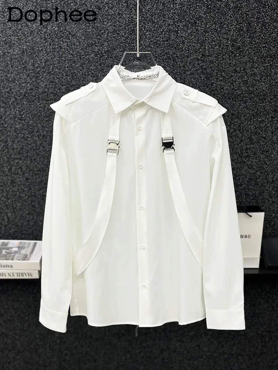 

2025 Spring New Korean Version Handsome Loose Splicing Design Shirt Men's Lapel Long-sleeved Casual Strap Daily Versatile Shirt