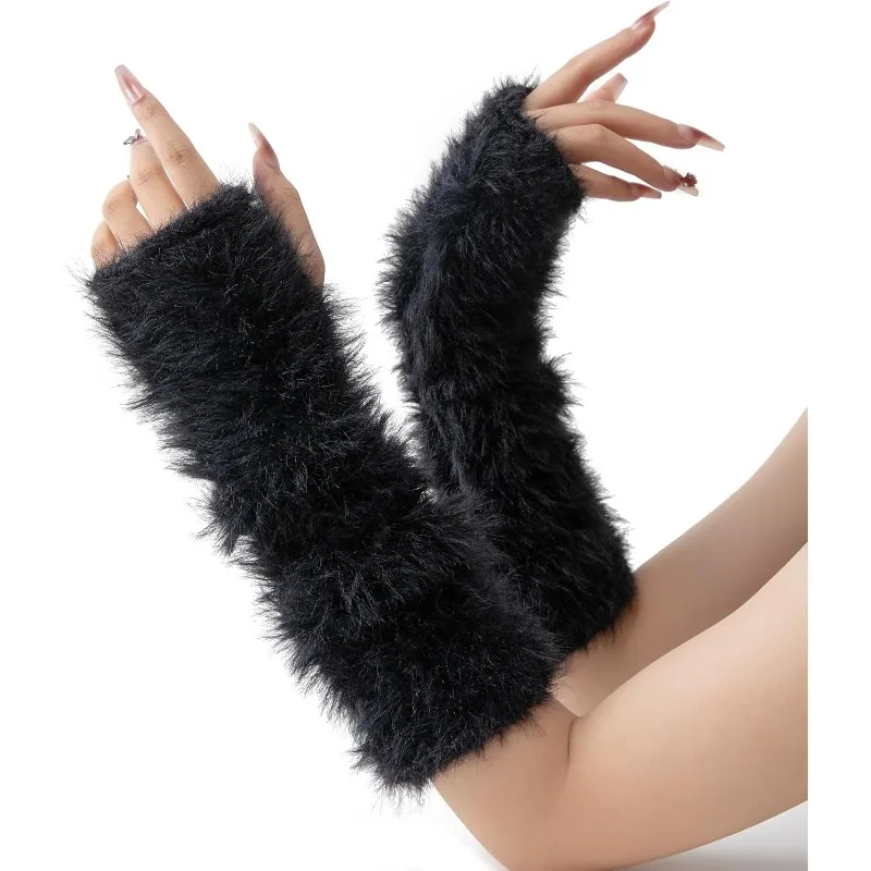 1pairs Women Winter Arm Sleeves Warmers Japanese Harajuku Y2k Arm Warmer for Girls Velvet Fingerless Gloves Knitted Arm Sleeve image 4