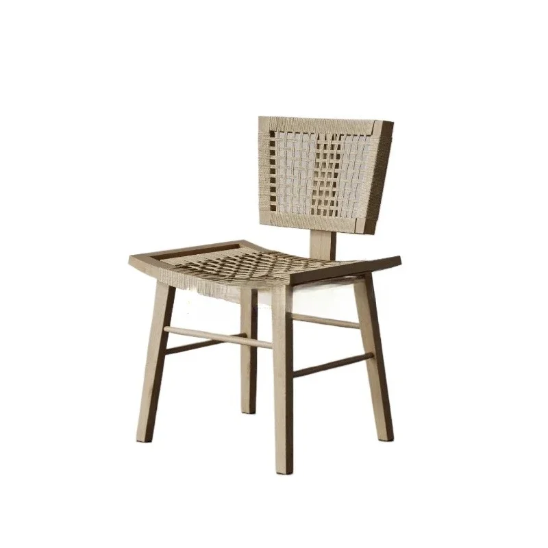 

Japanese-style wabi-sabi wind solid wood, hemp rope dining household, tea chair retro hotel, restaurant rope