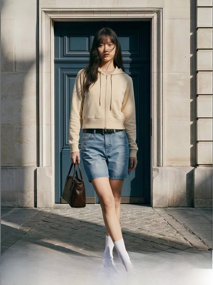 

Женская толстовка H&M в американском стиле, модная летняя флисовая куртка на молнии из полиэстера, хлопка и спандекса с длинными рукавами и капюшоном