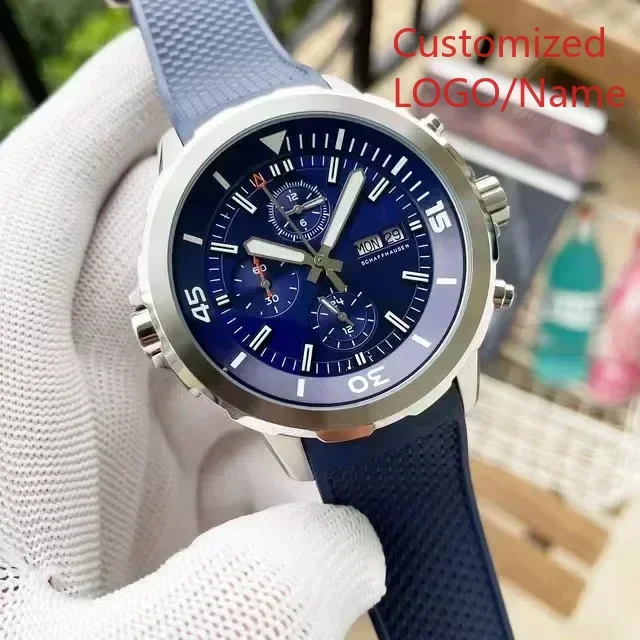 44mm cronógrafo de quartzo especial e moldura rotativa externa mostrador cinza relógio masculino função completa aquatimer personalizado