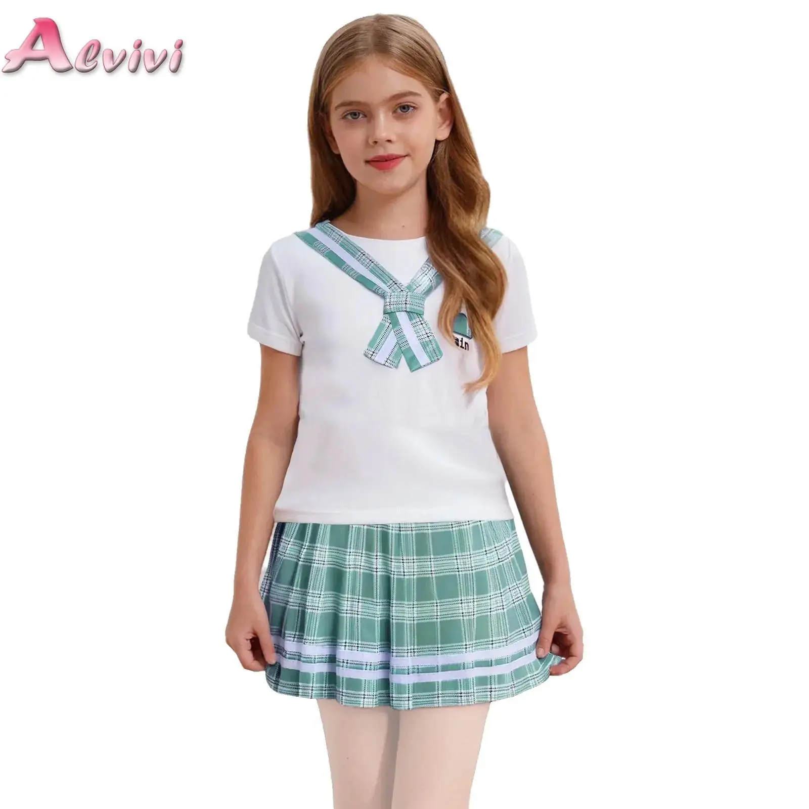 

Stylish Summer Sailor Outfit for Girls Trendy Two-Piece Set School Uniform Children's Skirt And Top Ensemble Cute Little Girl