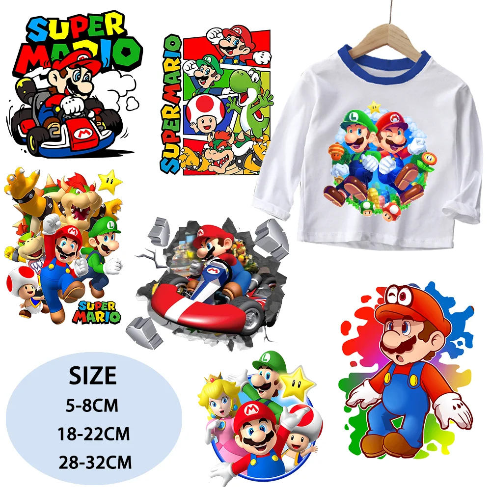 

Супер Марио, теплопередающие наклейки, футболки, кепки, одежда для мальчиков, сделай сам, аниме, мультфильм, забавные нашивки, железная переводная наклейка, нашивки, подарок