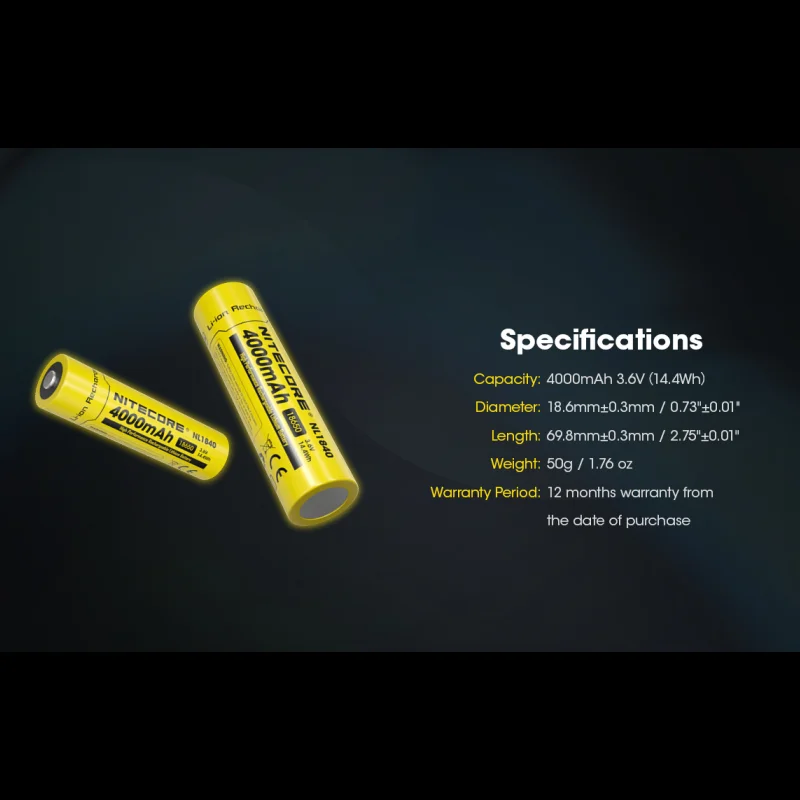 Nitecore NL1840 rechargeable battery 18650 3.6V Li-ion 4000mAh Output 5A Battery