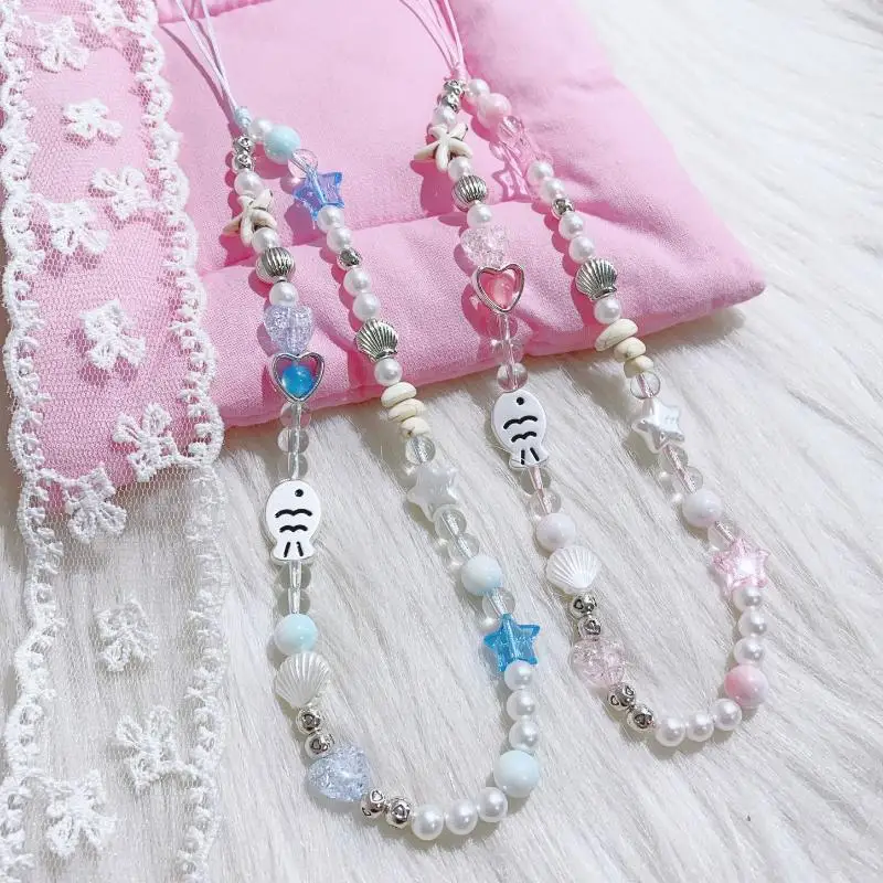 

Girls Starfish Shell Imitation Pearl Beaded Smartphone Chain - Summer CCD Camera Lanyard