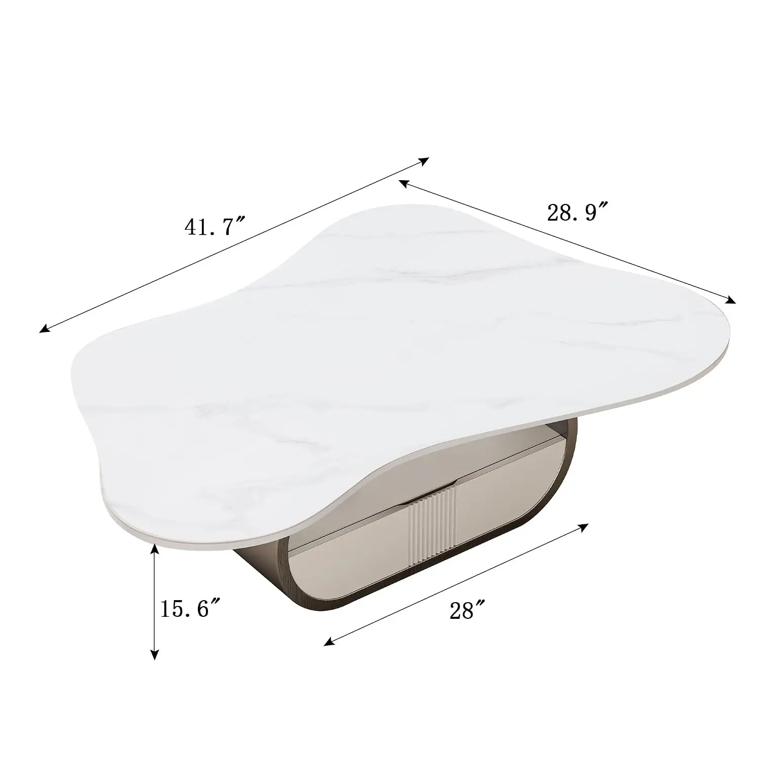 41.7 Inch Marble Coffee Table with Storage Drawer, Modern Butterfly Design, Sintered Stone Top and Gray Stainless, Customized