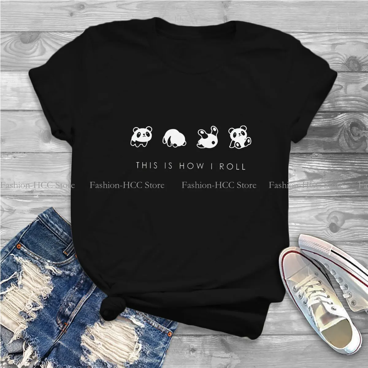 Panda Animals Polyester TShirts THIS IS HOW I ROLL Print Homme T Shirt Hipster