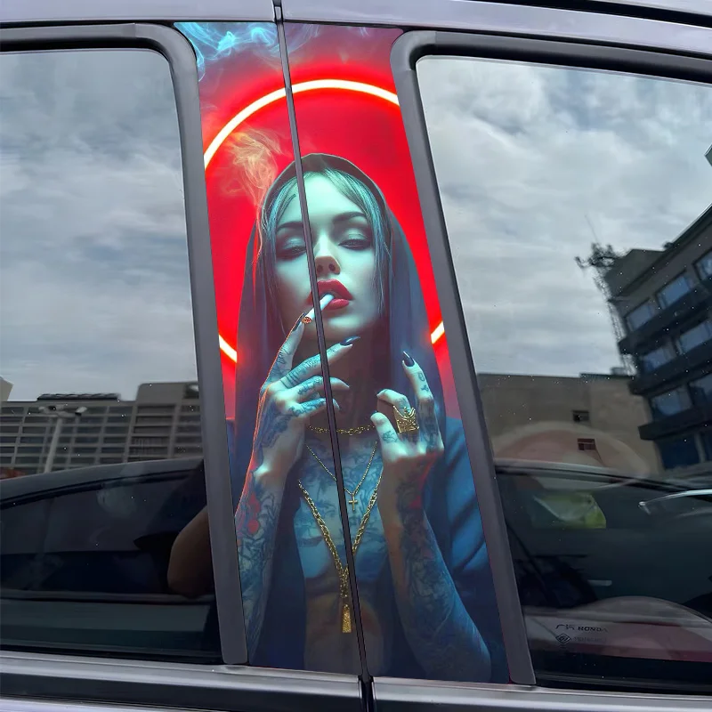 

2pcs Glowing halo, tattoos, smoke Car Sticker B-Pillar DIY Middle Pillar Vinyl Decorative Car Accessories Sticker